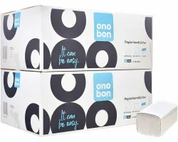 onobon Papierhandtücher, 24,5 x 23 cm, 1-lagig, natur 170000 , 2 Karton = 10.000 Blatt - SONDERAKTION
