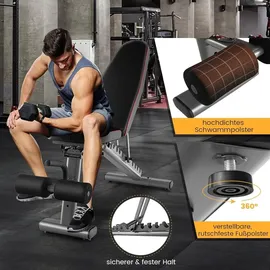 Costway Hantelbank klappbar, Fitnessbank verstellbar, Trainingsbank für zuhause multifunktion, Schrägbank tragbar mit 2 Rädern, für Ganzkörper... - Schwarz