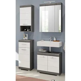 inn.furn Kommode Weiß Hochglanz grau Badschrank - Weiß, Grau
