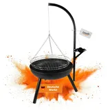 Lemodo Holzkohlegrill mit Feuerschale Schwenkgrill mit höhenverstellbarem Grillrost