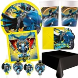 Carpeta 103-teiliges Party Set * Batman - Rogue Rage * für Kindergeburtstag mit 6-8 Kinder: Teller, Becher, Servietten, Einladungen, Tischdecke, Trinkhalme, Luftschlangen, Ballons | Kinder Party Deko