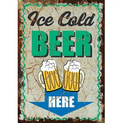 HB-Druck Ice Cold Beer here Deko Schild A6 (105x148mm)