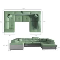 Wohnlandschaft Sofa Schlafsofa Couch Polster Eckgarnitur Bettfunktion Ecksofa - Grün/Grau