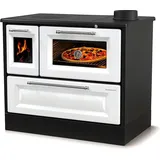 hosseven Kaminofen mit Backfach und Herdplatte 4012 Weiß Holzofen 8 kW Holz Ofen Mehrfachbelegung Kamin Heizofen Küchenherd