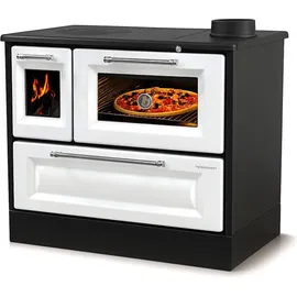 hosseven Kaminofen mit Backfach und Herdplatte 4012 Weiß Holzofen 8 kW Holz Ofen Mehrfachbelegung Kamin Heizofen Küchenherd