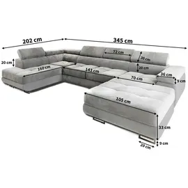 masseno Wohnlandschaft Casone ¦ schwarz ¦ Maße (cm): B: 345 H: 90