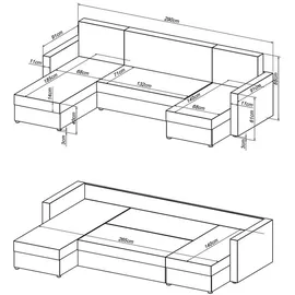 Vicco XXL Ecksofa mit Schlaffunktion Hellgrau - Couch Ecksofa Schlafsofa Taschenfederkern Polstereck