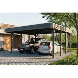 SKANHOLZ Flachdach Doppelcarport 5,46 x 5,55 m schiefergrau inkl. Pfostenanker