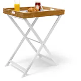 Relaxdays Tabletttisch Bambus HxBxT:72x60x40cm, Beistelltisch mit Tablett, Klapptisch/Serviertablett, weiß