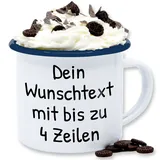 Emaille Tasse Blechtasse - Aufdruck selbst gestalten - Wunschdruck Text Namen - 300 ml - Weiß Blau - personalisierte kaffeebecher tassen bedrucken personalisiertes personalisierter emaille-tasse