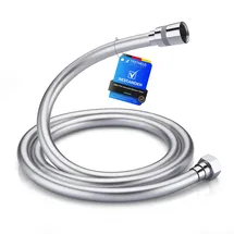 GRIFEMA Duschschlauch 1,5 m – Flexibler Glatter PVC Brauseschlauch 150cm, Anti-Knick & Leckfrei, Universal 1⁄2 Zoll Anschluss, langlebiger Ersatzschlauch mit Messinganschlüssen & Dichtungen, Silber