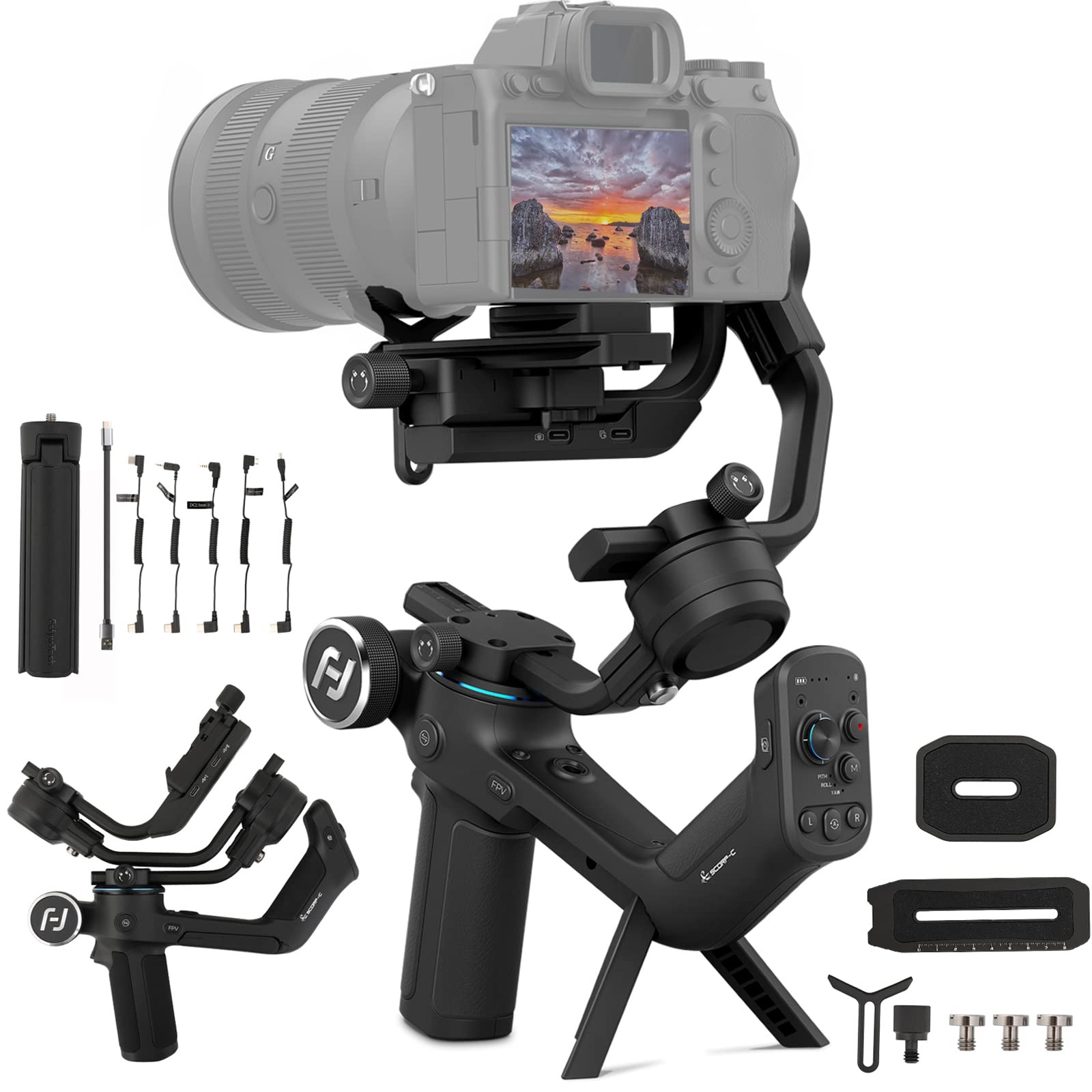 FeiyuTech SCORP-C Stabilisator Gimbal 3-Achsen für DSLR und Spiegellose Kameras,DSLR Gimbal kompatibel mit Sony/Canon/Panasonic/Lumix/Nikon/Fujifilm, 5.51lbs Zuladung mit Stativ