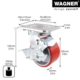 Wagner System GmbH Schwerlastrolle DIRECTION LOCK 3in1 Ø 100 mm 230 kg