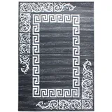 Carpetsale24 Kurzflor Teppich 160x230 cm, Modern Mäander Design in Grau Weiß, ideal für Wohnzimmer, Esszimmer oder Schlafzimmer
