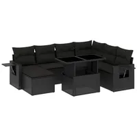 vidaXL 9-tlg. Garten-Sofagarnitur mit Kissen Schwarz Poly Rattan