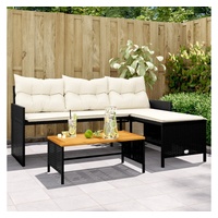 vidaXL Loungesofa Gartensofa in L-Form mit Tisch und Kissen Schwarz Poly Rattan schwarz