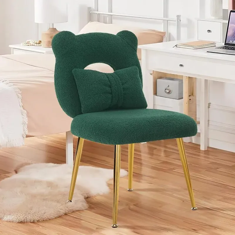 Ckaff Mehrzweckstuhl mit abnehmbarem Wurfkissen und verstellbaren goldenen Beinen, für Toilettentisch, Wohnzimmer, Schreibtisch, Esszimmer, Schlafzimmer und Kinderzimmer, grün