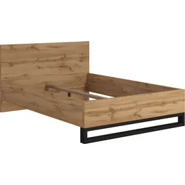 Home Affaire Bettgestell HOME AFFAIRE "Bronne, Made in Europe, industrial Style, moder und zeitlos", braun (wotan eiche, wotan eiche, schwarz), B:148cm H:93,5cm L:208,5cm, Betten, Bettgestell, mit Kufen in Metalloptik, FSC-zertifiziert, wahlweise in 3 Breiten