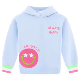 Zwilling Hoodie ""Always Happy" Kids", Mädchen, Gr. 134/140, blau, Sweatware, Obermaterial: 50% Baumwolle, 50% Polyester, modisch, regular fit hüftbedeckend, ohne Ausschnitt, Langarm angesetztes Bündchen, Sweatshirts, mit großem Smiley und neonfarbenen Details