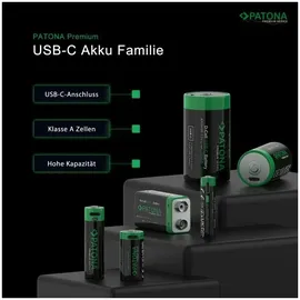 PATONA 4x Premium CR123A Akkus Lithium 2960mWh 3.7V mit USB-C Ladekabel