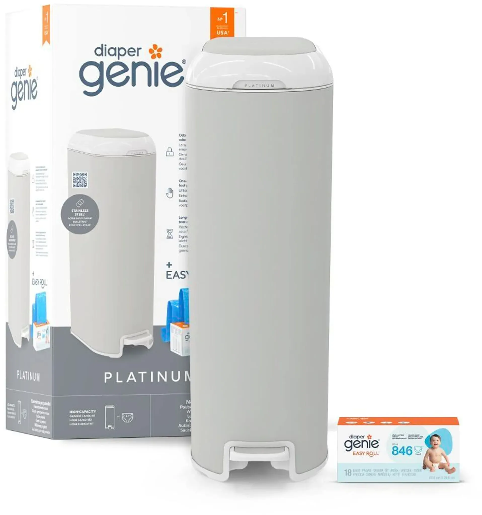 Diaper Genie Windeleimer Platinum, grau