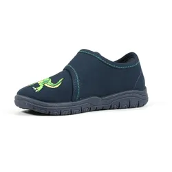 Hausschuh RICHTER "MAILO", Kinder, Gr. 36, blau (nachtblau dino), Textil, casual, Schuhe, Klettschuh, Kindergarten Schuh mit Dino-Stickerei