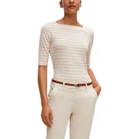 Comma, Kurzarmshirt, mit Streifen und slim fit, Gr. 44,
