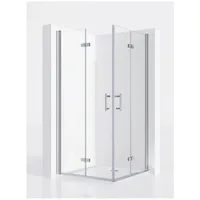 IMPTS Eckdusche Duschkabine Komplett Dusche 70-120cm Eckeinstieg Bad Eckdusche, BxT: 80x90 cm, Sicherheitsglas, Duschkabine Eckeinstieg Duschabtrennung, 3-tlg., 180o doppelt Falttüren, doppelt Falttüren, Inkl.Duschwanne & Ablaufgarnitur 80 cm x 195 cm x 90 cm