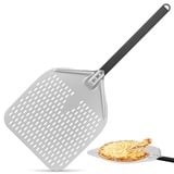 CRROEL Perforierter Pizzaschieber, 12 Zoll Perforiert Pizzaschaufel aus Hart Eloxiertes Aluminium mit Verbrühungshemmend Griff, Pizzaheber für hausgemachte Pizza,Brot,Kuchen