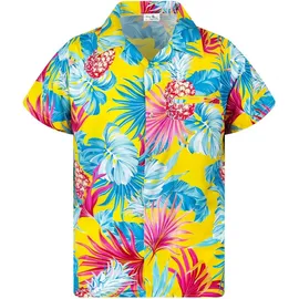 King Kameha Funky Hawaiihemd Kids Kinder Jungs, Kurzarm, Print Pineapple Leaves, Gelb, 2 - 2 Jahre