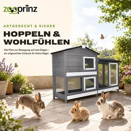zooprinz Kleintierstall Rudy mit Auslauf 145 x 50 x 94 cm Grau