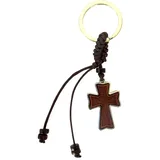 IconsGr Schlüsselanhänger mit Kreuz aus Holz und Metall, zweiseitig, christlich-orthodox, griechisch, religiös, 1 Stück, braun, M