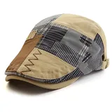 Schiebermütze Herren Baskenmütze Herren Retro Zeitungsjunge Mütze Patchwork Plaid Herringbone Flache Schirmmütze Damen Fahren Cabbie Gatsby Hut Casquette,Dunkelbeige,56-60Cm - 56-60