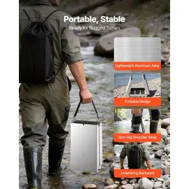 Vevor Highbanker Goldwaschset 127 cm (50 Zoll), 3-in-1 Faltbare Goldwaschrinne aus Aluminiumlegierung, 26-tlg. Tragbares Prospektionsset mit Goldwaschpfannen, Klassiersieb, Magnet, Rucksack, Zubehör