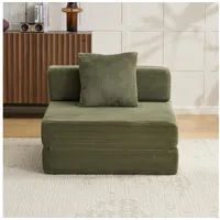 Vankel Loungebett Sofas Wohnzimmer, Sessel mit Schlaffunktion aus Cord faltbar, 1-Sitzer Schlafsessel, platzsparend, bequem und ohne Montage grün