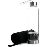 Intirilife Trinkflasche Wasserflasche mit Heilsteinen und schwarzer Tasche -