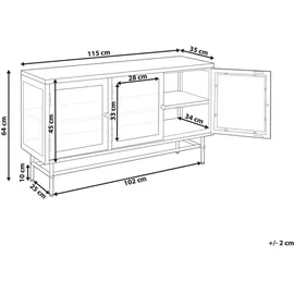 Beliani Sideboard Schwarz Stahl 35 x 115 x 64 cm mit 3 Durchsichtigen Glastüren 4 Regalböden 3 Griffen Industriell Flur Schlafzimmer Küche Wohnzimmer Kommoden - Sideboards, Sideboards