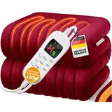 Kesser - Heizdecke Aus Plüsch Tüv Süd Gs Geprüft Elektrische Wärmedecke Mit Timer Abschaltautomatik Kuscheldecke 9 Temperaturstufen & Waschbar Bordeaux / 160 X 120 Cm