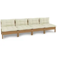 vidaXL 4-Sitzer-Gartensofa mit Creme Kissen Massivholz Kiefer