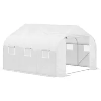 Foliengewächshaus 4,45x2,99x2,05m Uv-schutz Tomatenhaus, Mesh-fenster, Winddicht, Metall, Weiß  on-site