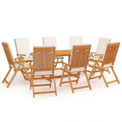 vidaXL Garten-Essgruppe mit Kissen Massivholz Teak Garten Möbel 1 : Größe - 9-tlg., Polster-Farbe - Weiß