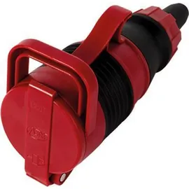 REV Ritter Profi Schutzkontakt-Kupplung mit selbstschließendem Klappdeckel, spritzwassergeschützt (IP44), Polycarbonat-Gummi-Gehäuse, rot-schwarz (0019221000)