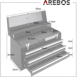 Arebos Werkzeugkasten mit 3 Schubfächern, Schwarz, 8,2 kg & Schwarz