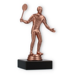 Pokal Kunststofffigur Badmintonspieler bronze auf schwarzem Marmorsockel 15,0cm
