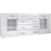 Vladon Sideboard, Weiß Hochglanz, 166x72x35 cm, Wohnzimmer, Kommoden &