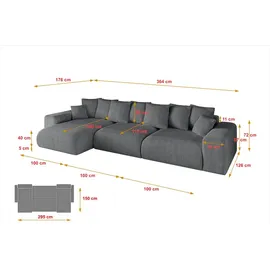 altdecor Ecksofa Cord mit Schlaffunktion 2-Sitzer Dunkelgrau