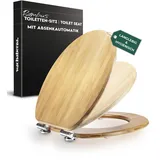 Bambus WC Sitz mit Absenkautomatik - bombenfester Halt des Bambus Klodeckels durch Spezialscharniere - Toilettendeckel Holz mit antibakterieller 3-fach versiegelter Lackierung