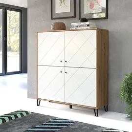 trendteam Highboard 123 x 136 x 40 cm Eiche / Weiß