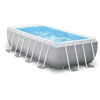 Intex Prism Frame Pool Komplett-Set, rechteckig, inkl. Filterpumpe + Leiter, hellgrau, 488x244x107cm