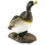 esotec Wasserspeier-Figuren Ente Lucky Duck | Einzelfigur Teichfigur Gartenstatue Brunnenfigur für Garten-Teich Mini-Teich Wasserspiel für Terrasse Balkon-Brunnen Quellstein Kunststein 100739